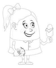 Little girl with ice cream, contour