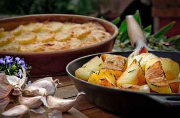 Roasted potato in a frying pan