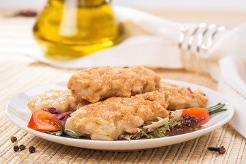 Fresh chicken cutlets with vegetables