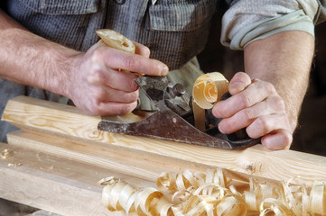 joinery workshop with wood