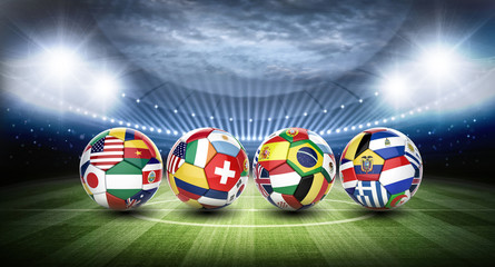 Naklejka premium 3d soccer balls with nations team's flags