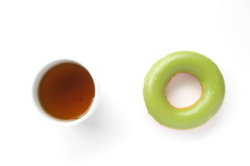 macha green tea sweet donut on white background