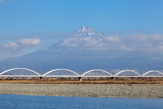 mountain fuji and fuji river from shizuoka