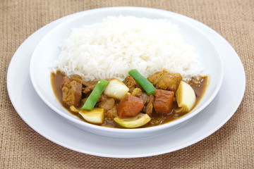 japanese food beef curry rice with vegetables