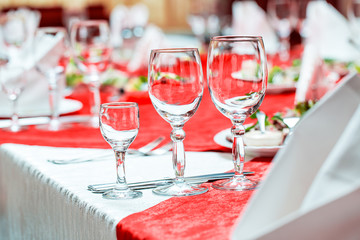 Empty glasses set in restaurant
