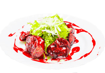 Glazed fillet, seasoned with truffle oil,