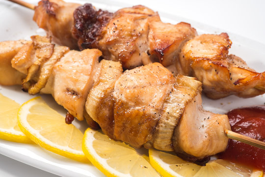 Skewers of chicken meat