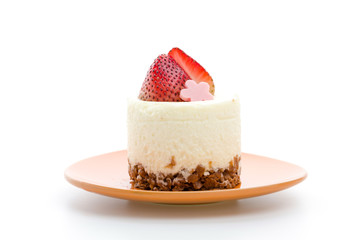 Strawberry cheesecake isolated on white background