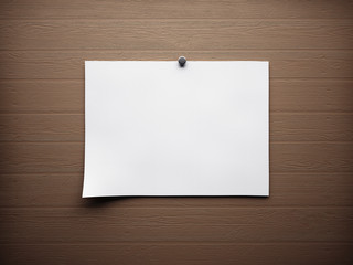 piece of blank paper tacked to wooden background - obrazy, fototapety, plakaty