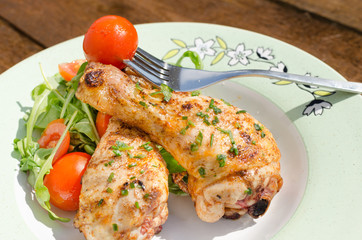Grilled chicken drumstick with vegetable