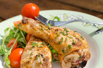 Grilled chicken drumstick with vegetable