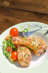 Grilled chicken drumstick with vegetable