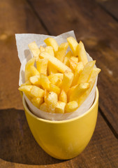 Golden French fries potatoes