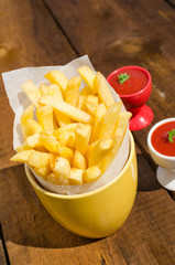 Golden French fries potatoes