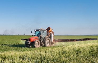 Fototapeta premium tractor spraying pesticides