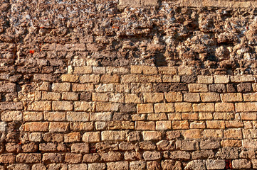 old ruined bricks wall background