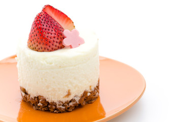 Strawberry cheesecake isolated on white background