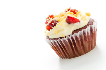 Red cupcake velvet isolated white background