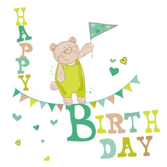 Baby Bear Birthday Card - for invitation, congratulation
