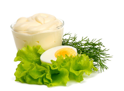 Mayonnaise And Boiled Egg Isolated On White