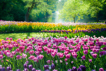Tulip flowers field