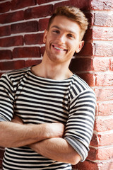 Handsome in striped shirt.