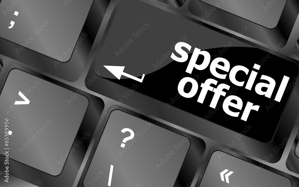 Poster special offer button on computer keyboard keys