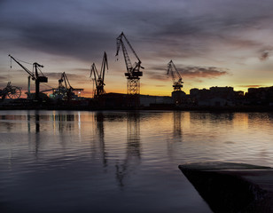 Shipyard at dusk.