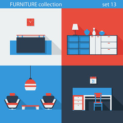 Creative design flat longshadow office furniture icons set