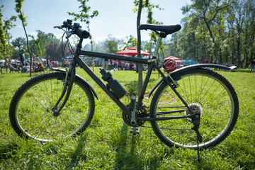 Fototapeta na wymiar Bike on the green field