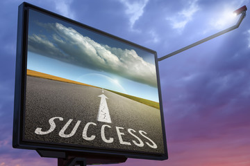 Billboard at sunset with a image for success