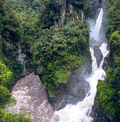 Fototapeta na wymiar Pailon del Diablo - Mountain river and waterfall in the Andes