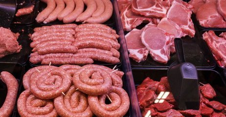 various meat in a supermarket.  meat in shop