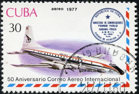 stamp printed in Cuba shows aircraft JL 14