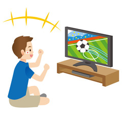 男性　サッカー　観戦