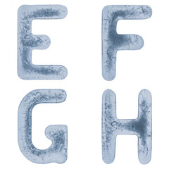 Letters E, F, G and H in ice