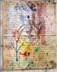 Collage of old mysterious papers and maps series