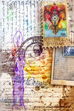 Collage of old mysterious papers and maps series
