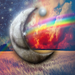 Rainbow and silver moon in the starry night © Rosario Rizzo