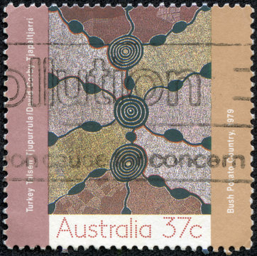 stamp printed in Australia shows Bush Potato Country