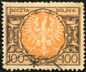 stamp printed in Poland shows coat of arms of Poland © cityanimal
