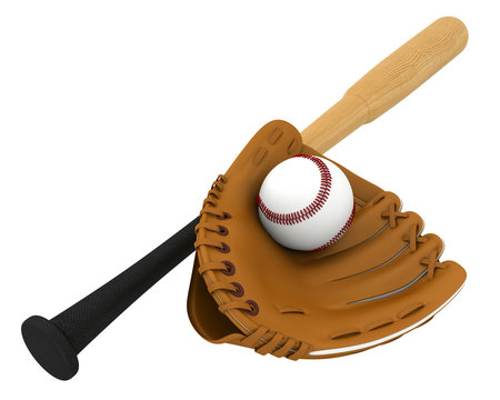 new baseball glove and wooden baseball bat