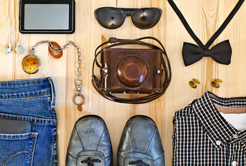 Set of men's clothing and accessories. Hipster concept