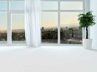 View through the windows of an urban apartment
