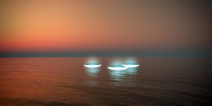 ufo flying over the sea