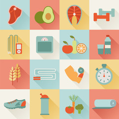 set of flat healthy life icons