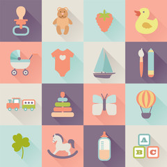 set of flat baby icons