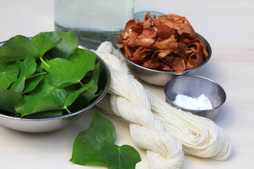 Solarfärbung von Wolle mit Pflanzenfasern