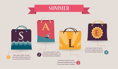 Summer sale infographics with colorful shopping bags