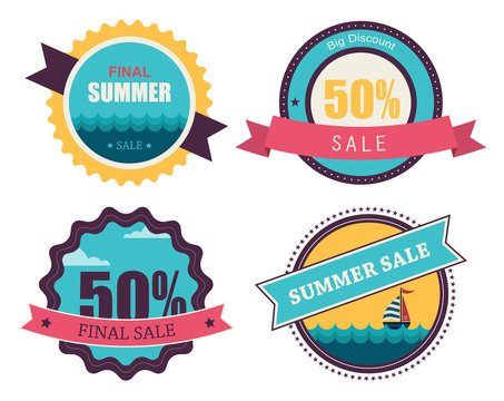 set of four retro labels for summer sale